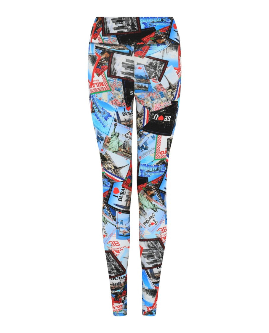 Balenciaga High-Rise Leggings With Postcard Print Of World Landmarks