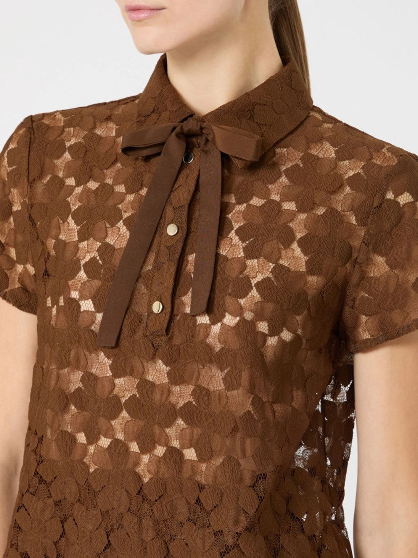 Max Mara Floral Lace Top With Bow Tie