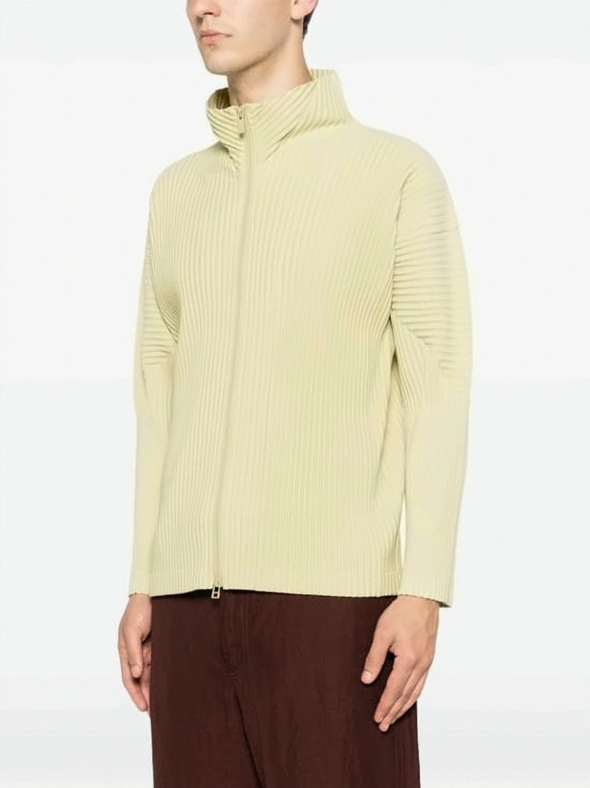 Homme Plissé Issey Miyake Pleated Textured Jacket With High Collar And Zipper Closure