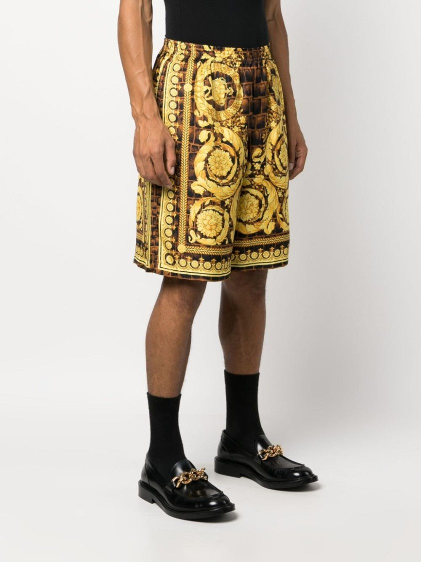 Versace Barocco-Print Silk Shorts With Gold-Tone Accents