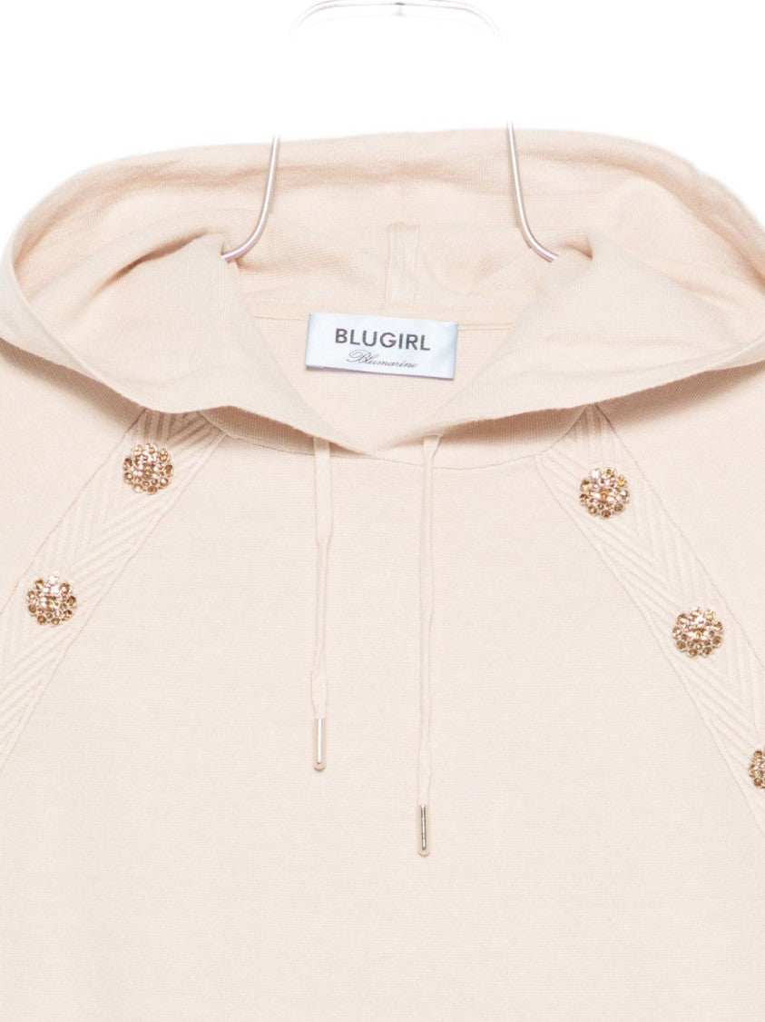 Blugirl Cropped Hoodie Sweater With Gold-Tone Embellishments