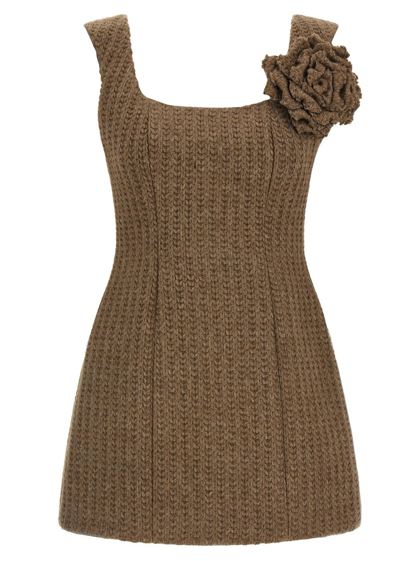 Giuseppe Di Morabito Brown Knitted Wool Mini Dress With Brooch Detail