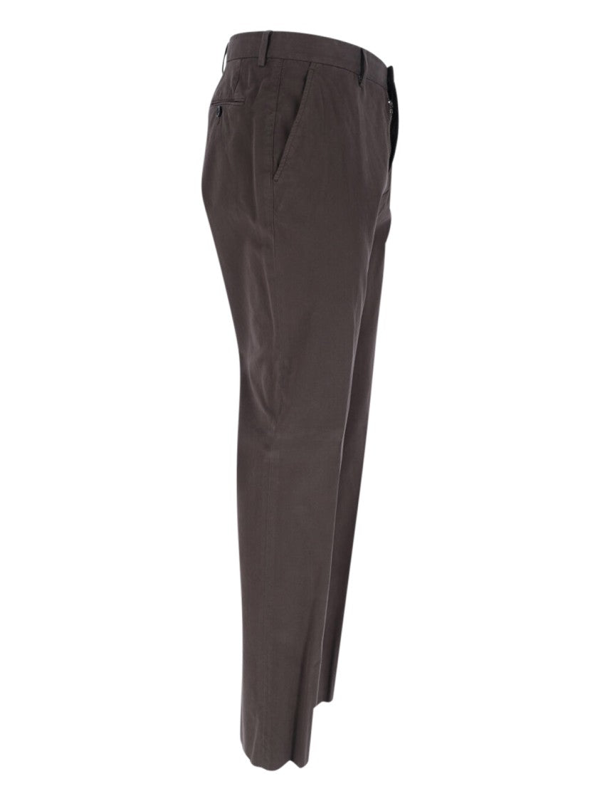 Zegna Straight-Leg Brown Chinos With Hook And Zip Closure