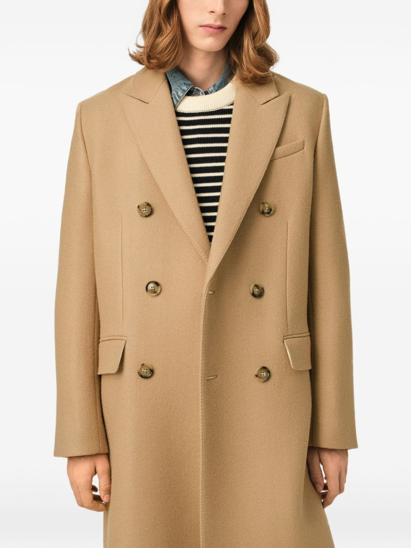 Ami Paris Double-Breasted Structured Coat With Wide Lapels