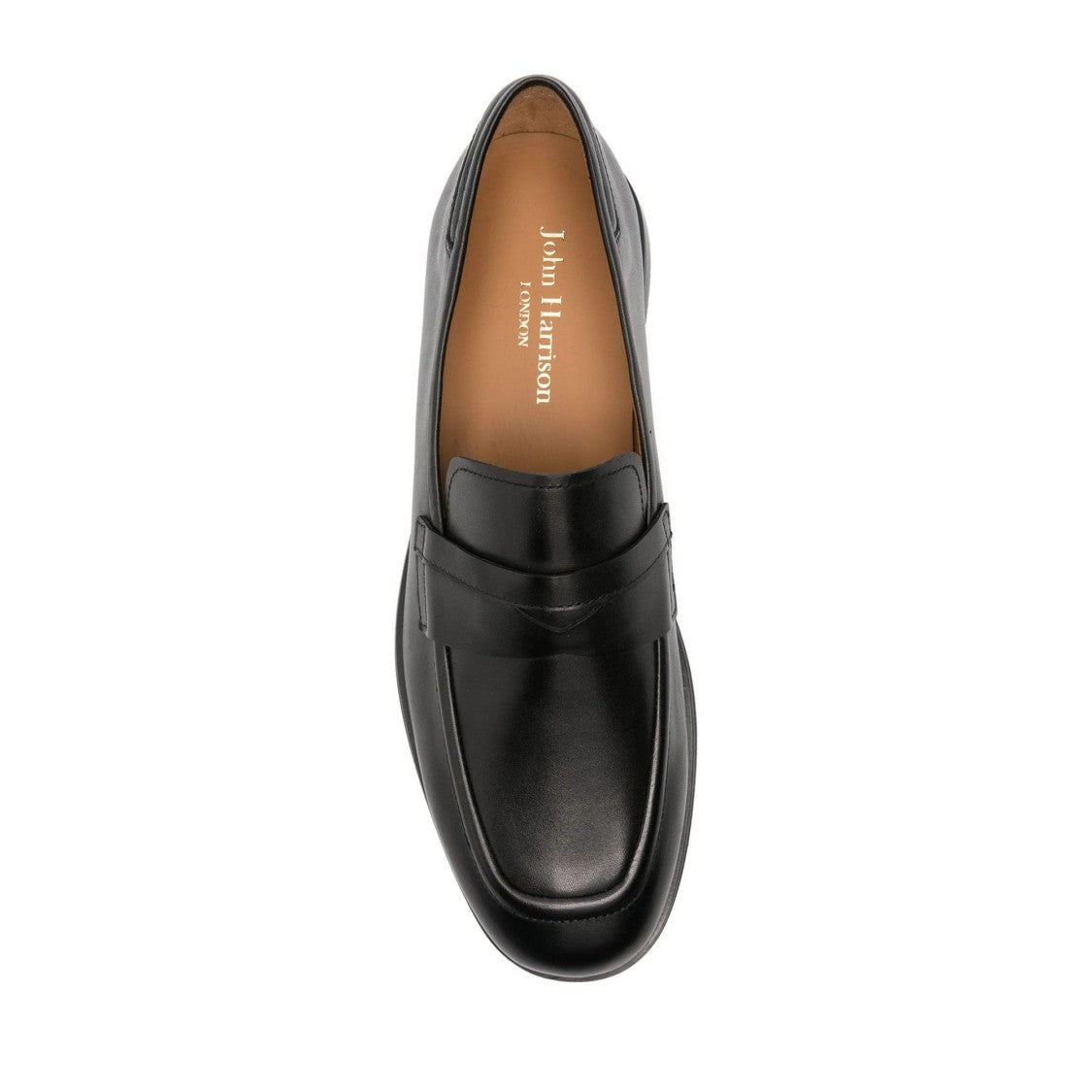 John Harrison Black Leather Penny Strap Loafers