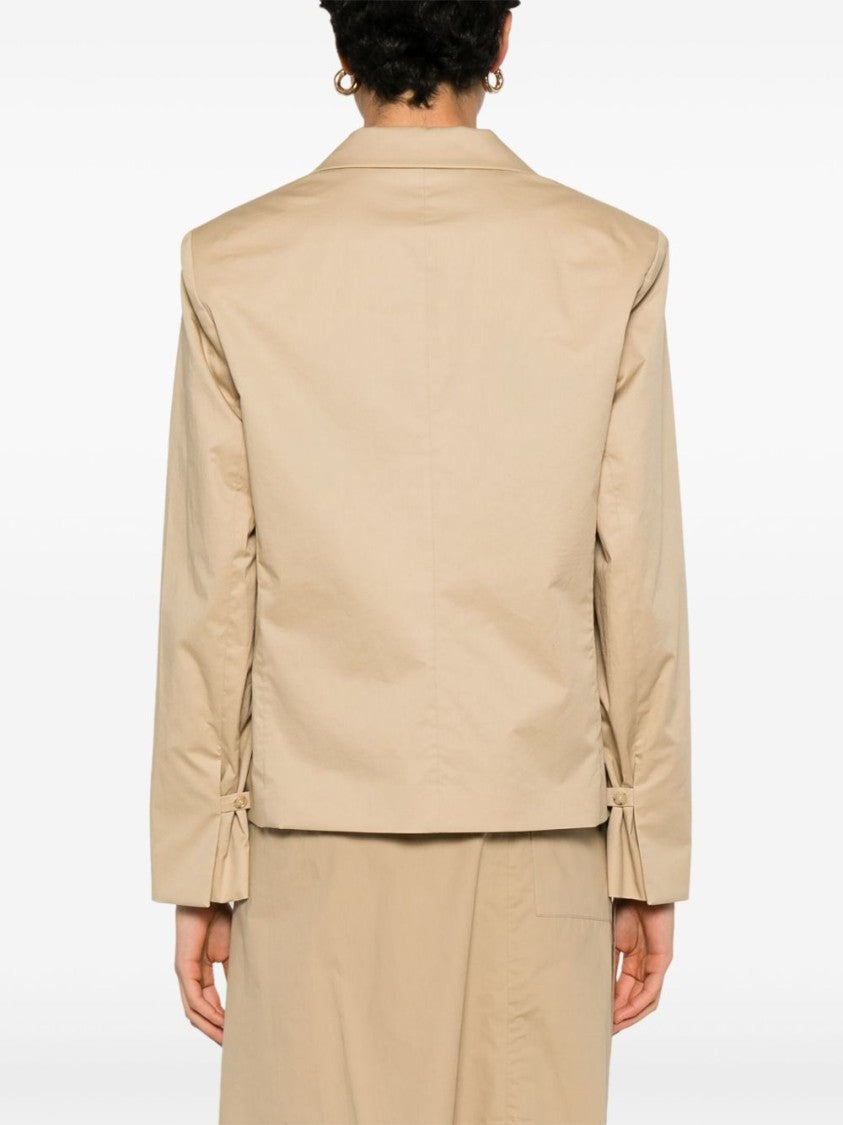 Boss Light Brown Cotton Blazer With Structured Shoulder Pads