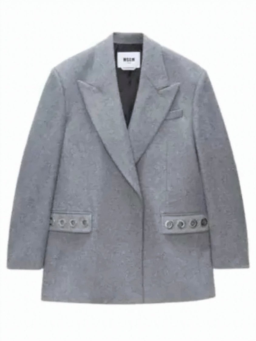 Msgm Tailored Grey Blazer With Double-Breasted Front
