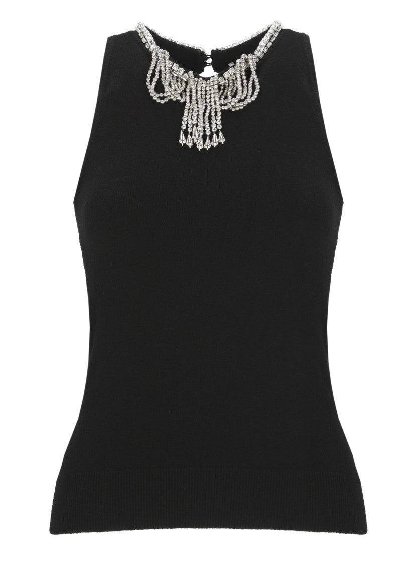 Rabanne Black Strass Pendant Viscose Tank Top