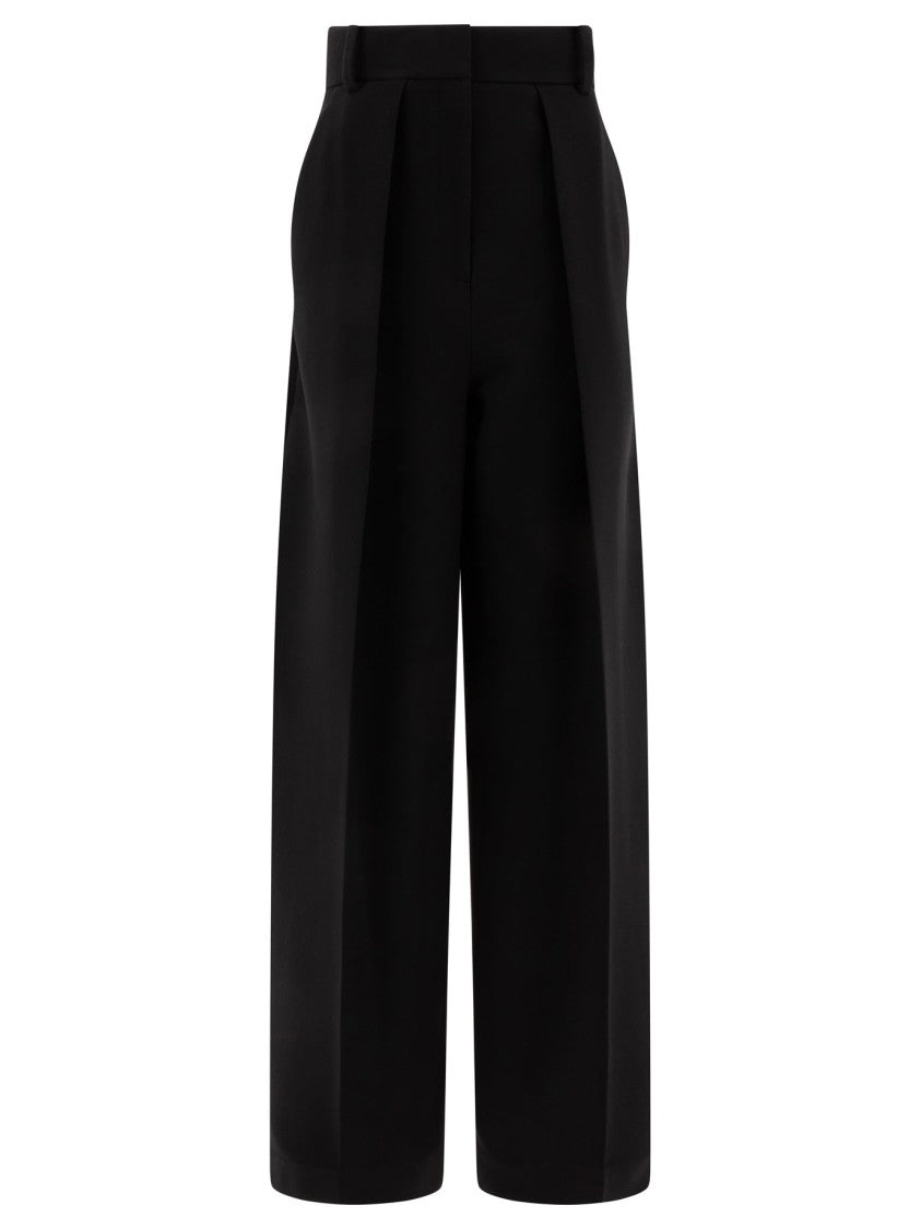 Khaite High-Waist Wide-Leg Pants With Pleated Detailing
