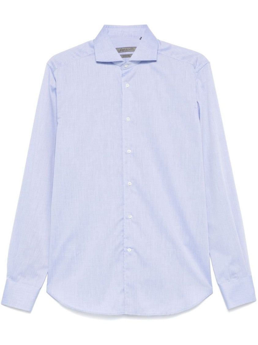 Corneliani Clear Blue Cotton Shirt With Structured Collar