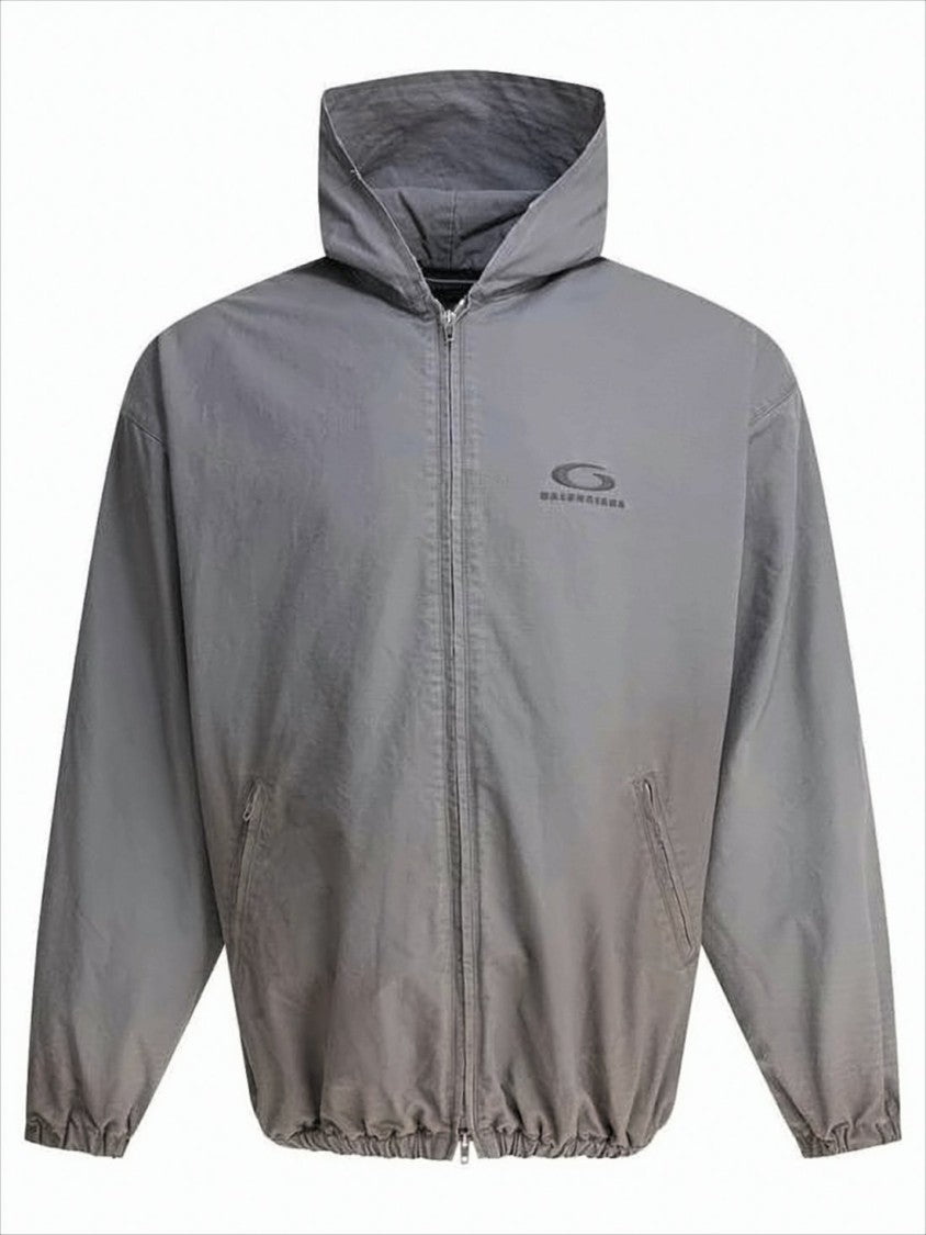 Balenciaga Lightweight Hooded Jacket With Zip Front And Logo Detail