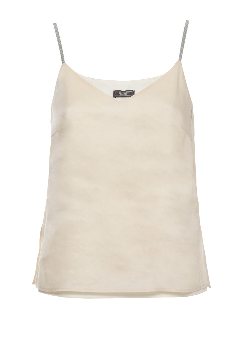 Peserico Aurea Ivory Linen-Blend V-Neck Tank Top