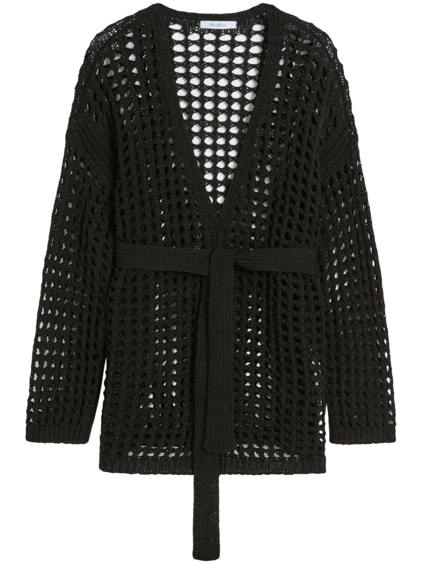 Max Mara Open-Knit Black Cardigan With Matching Knit Belt