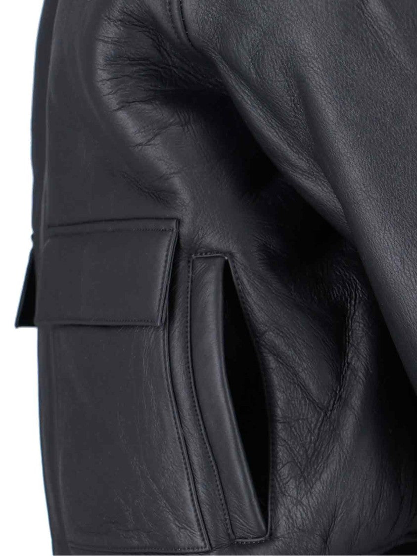 Calvin Klein Shearling-Collar Leather Jacket – Black