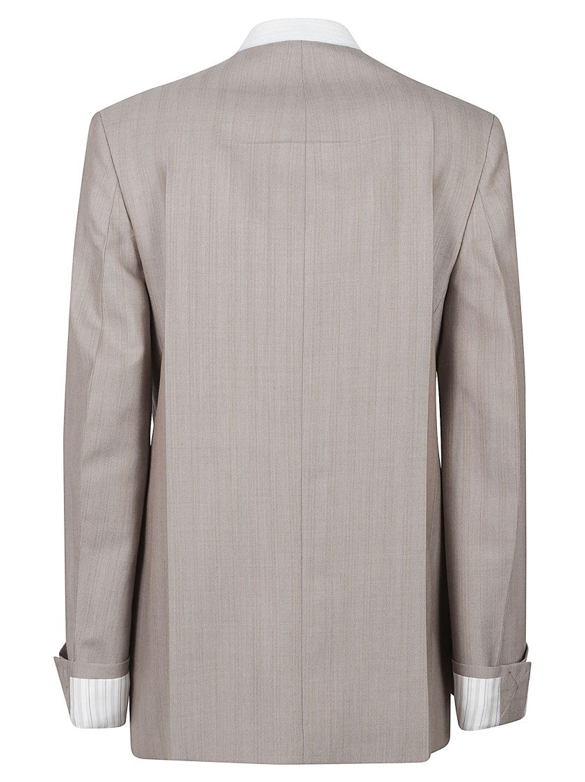 Victoria Beckham Tailored Collarless Jacket In Soft Beige Fabric