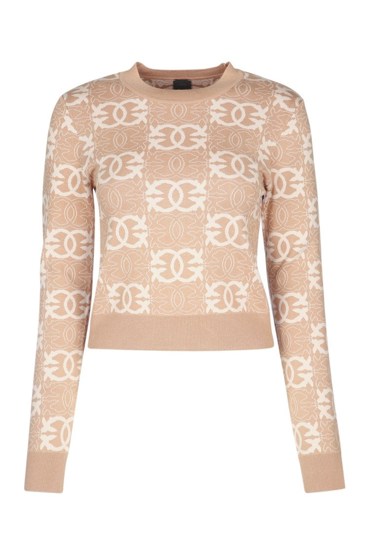 Pinko Cropped Long-Sleeve Sweater With Checkered Motif