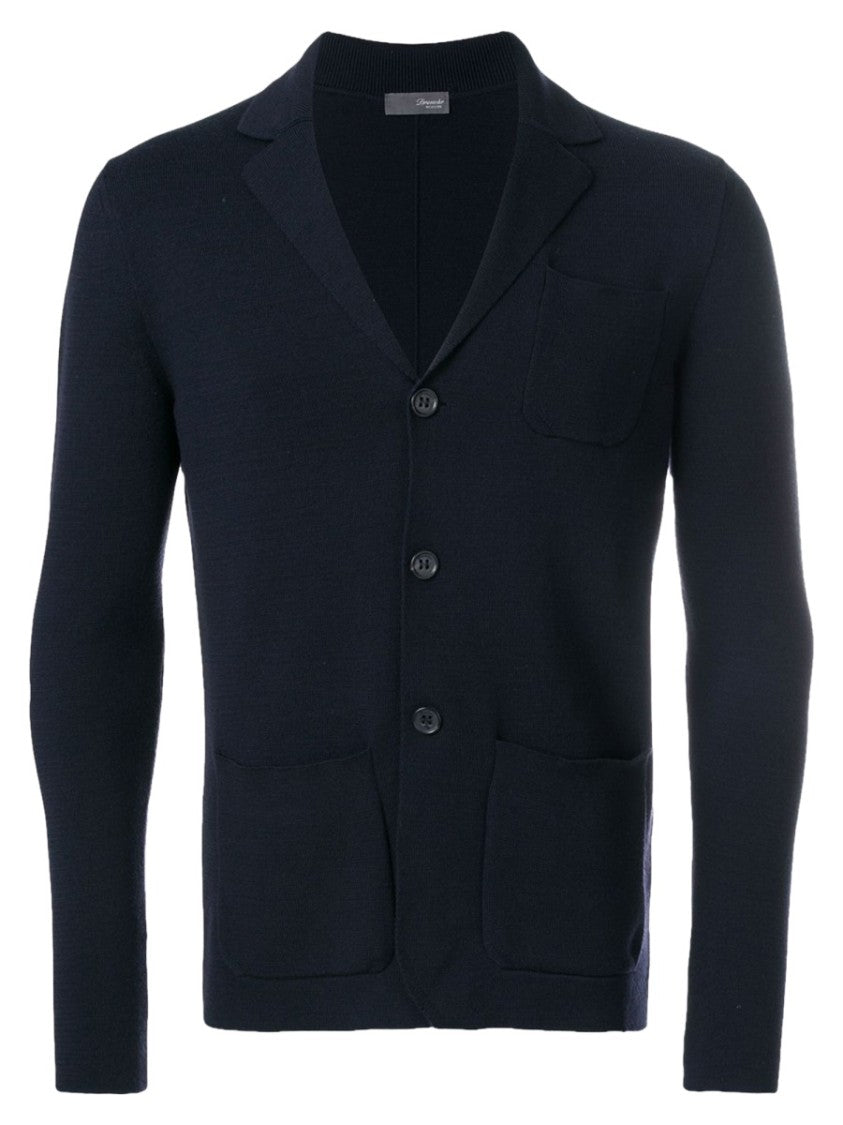 Drumohr Navy Blue Knit Wool Blazer