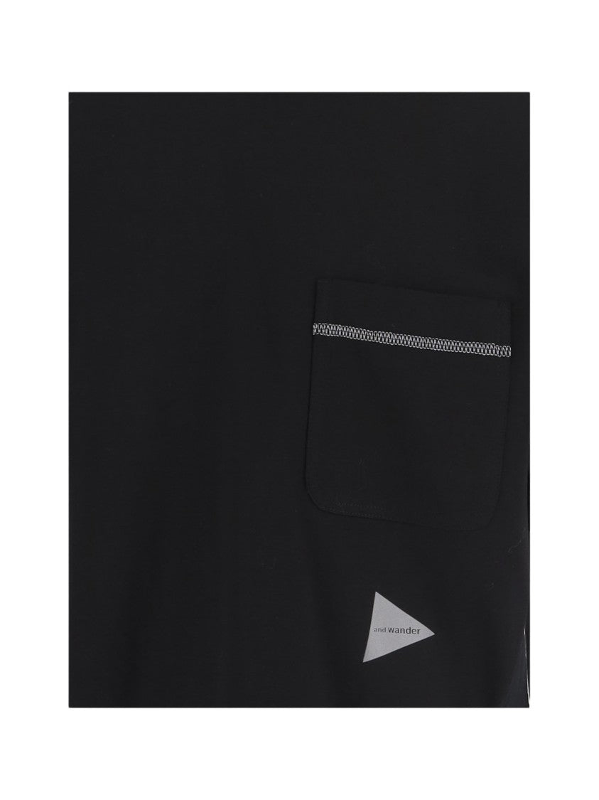 And Wander Black Cotton T-Shirt With Reflective Trim