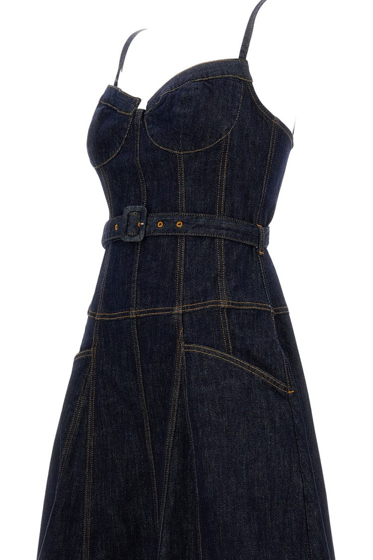 Self-Portrait Indigo Denim Flared Midi Dress
