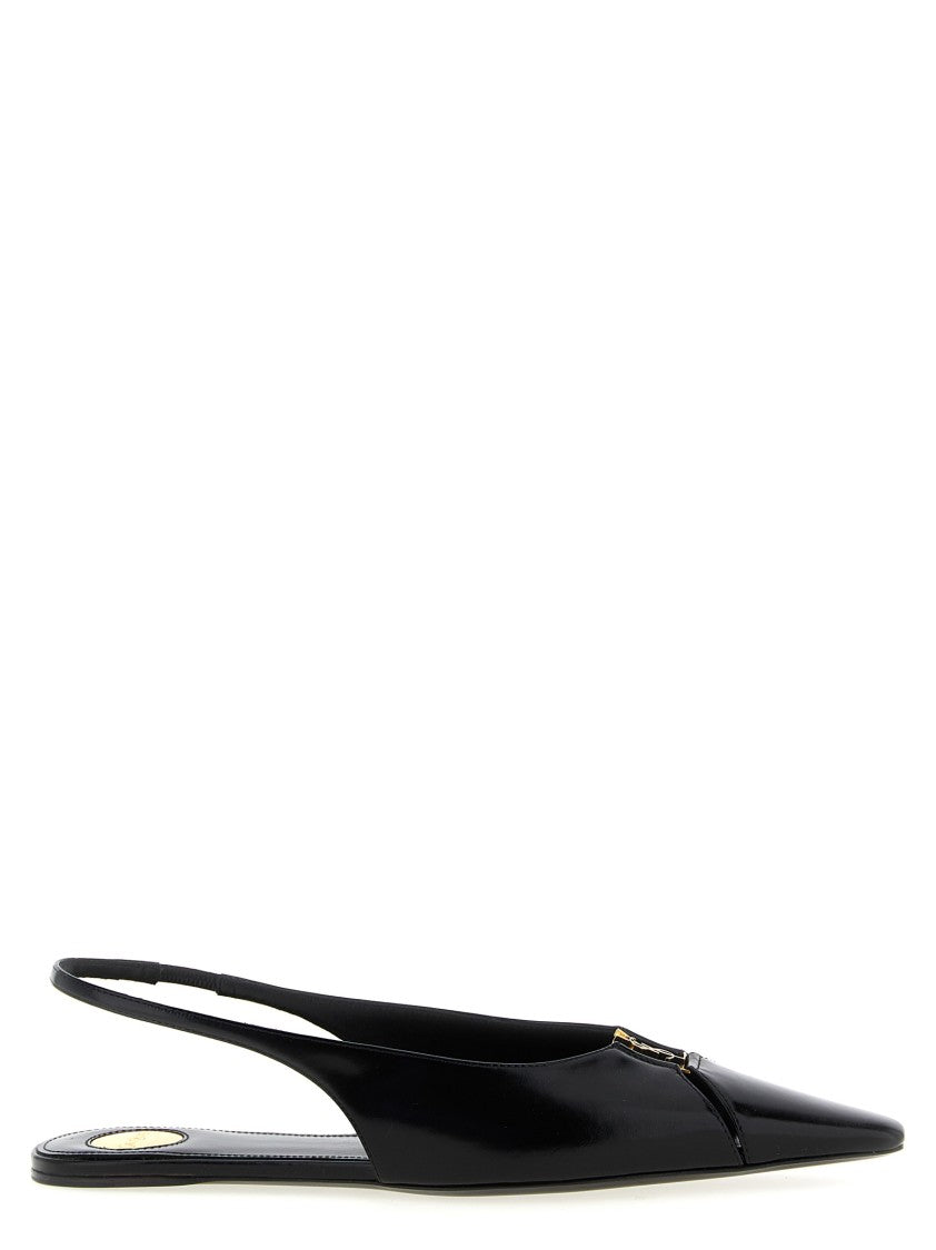 Saint Laurent Leather Slingbacks With Elongated Square Toe