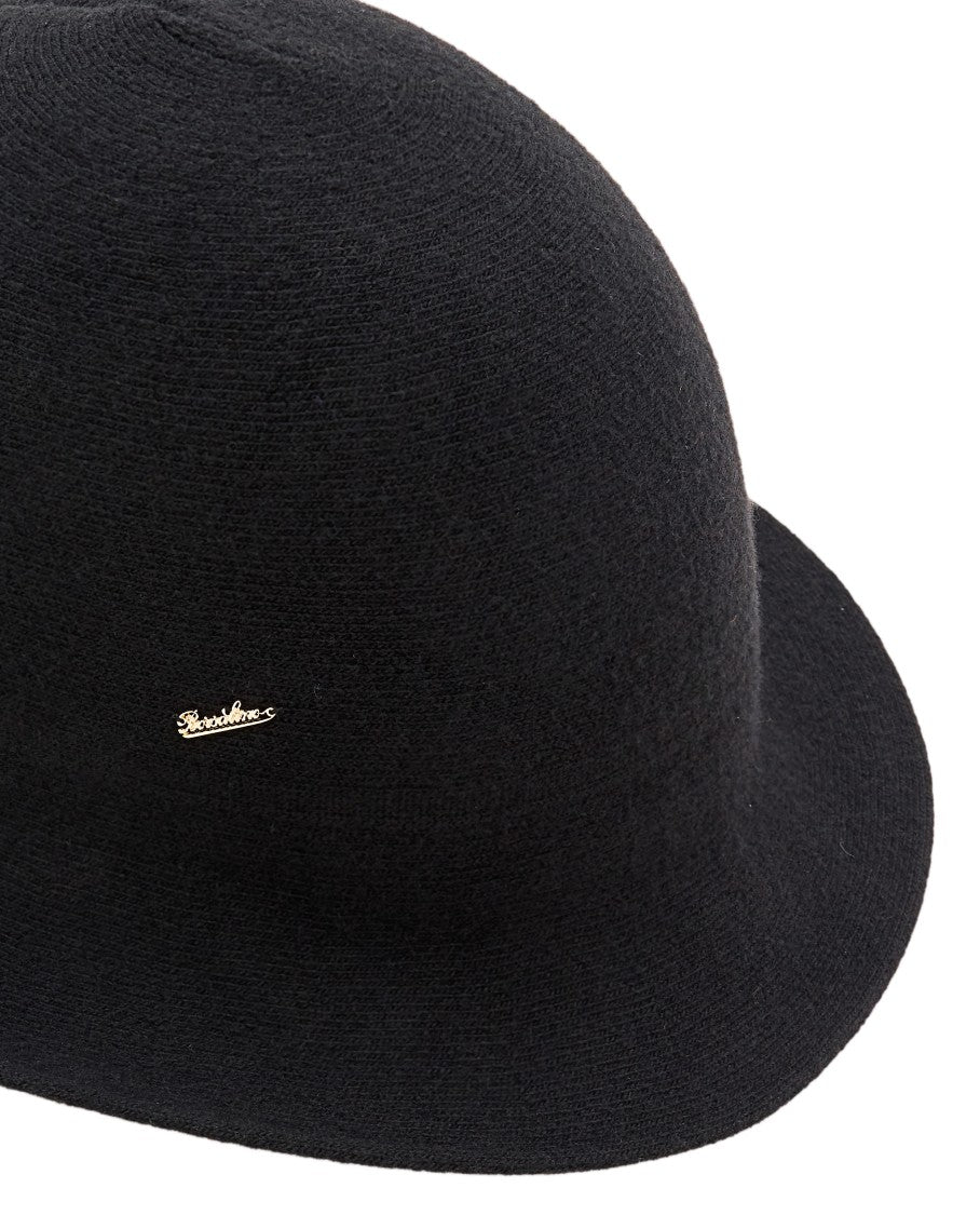 Borsalino Black Velour Felt Cloche Hat