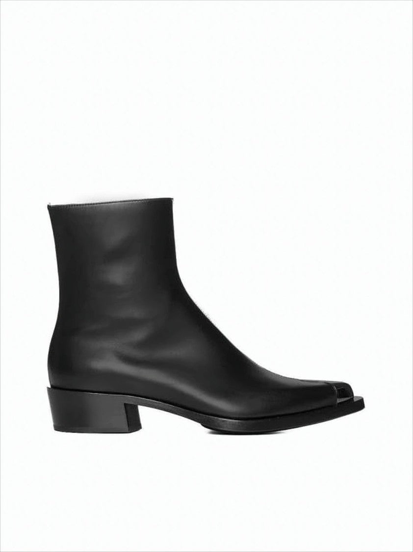 Alexander Mcqueen Smooth Leather Ankle Boots With Metallic Cap