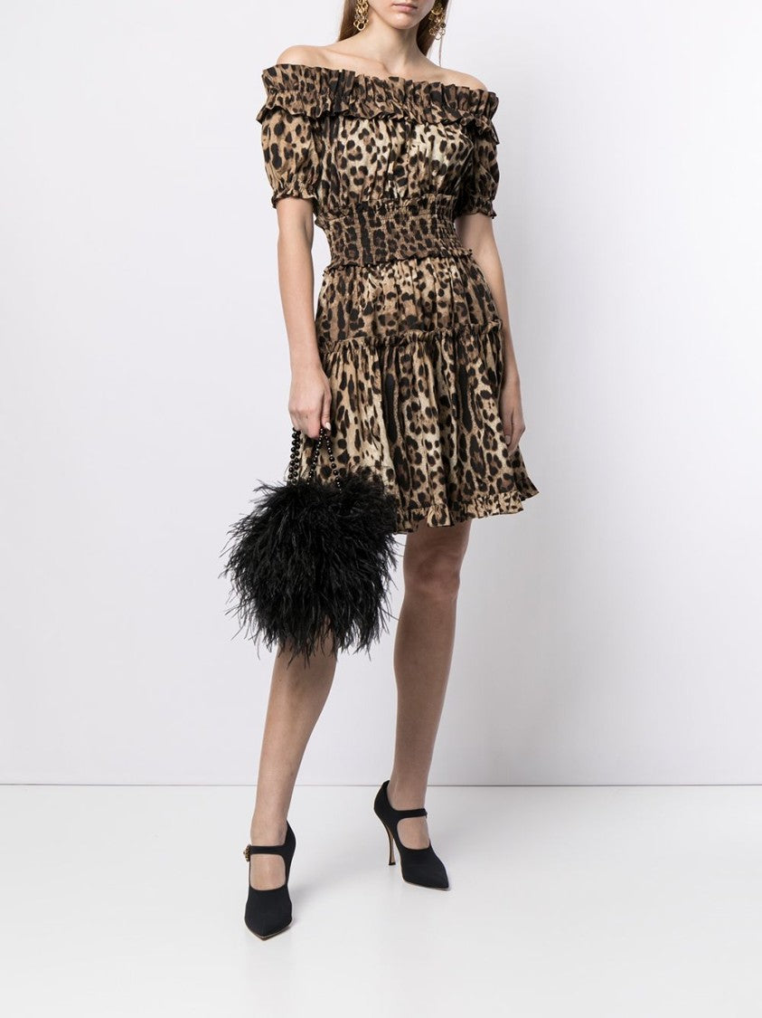 Dolce & Gabbana Leopard Print Off-The-Shoulder Mini Dress
