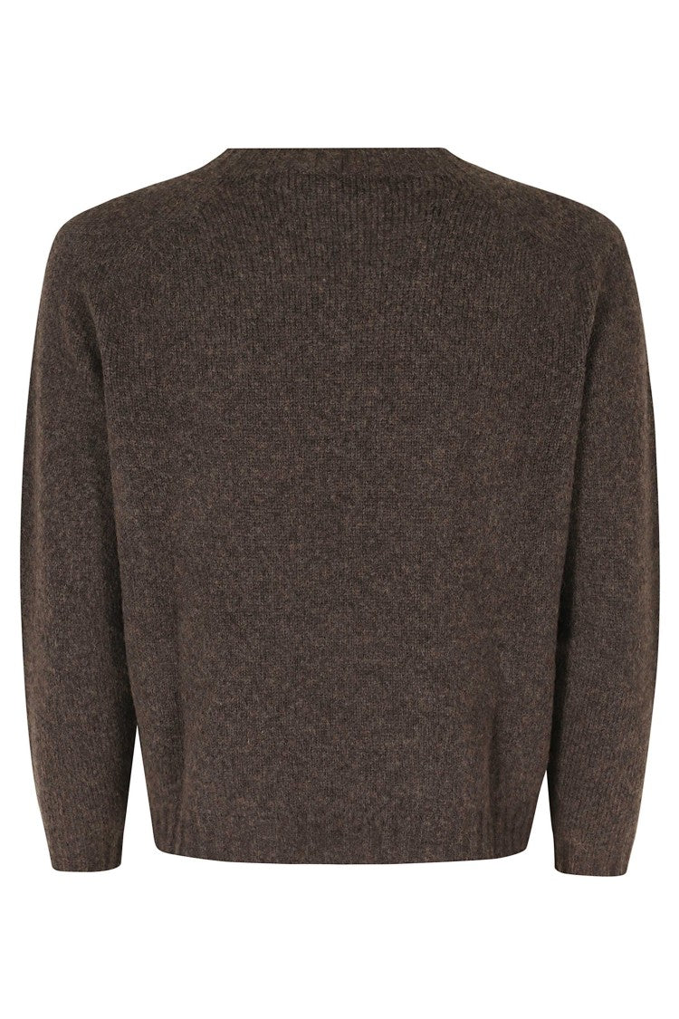 Roberto Collina Crew-Neck 3/4-Sleeve Sweater In Rich Brown With Ribbed Cuffs