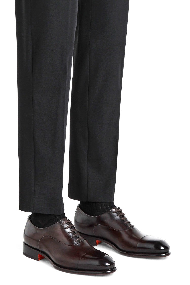Santoni Isaac Model Antiqued Leather Oxford Shoes