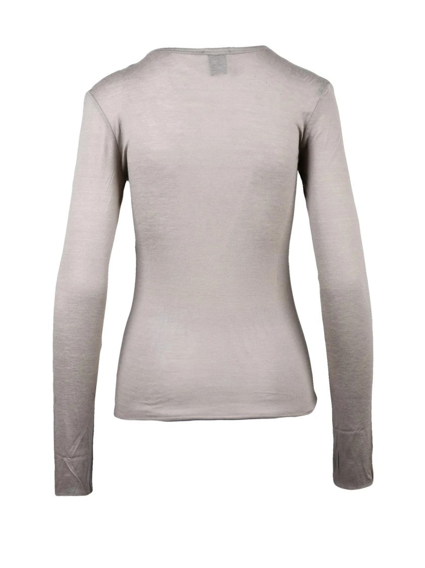 Alysi Taupe Viscose-Wool Brushed Knit Top