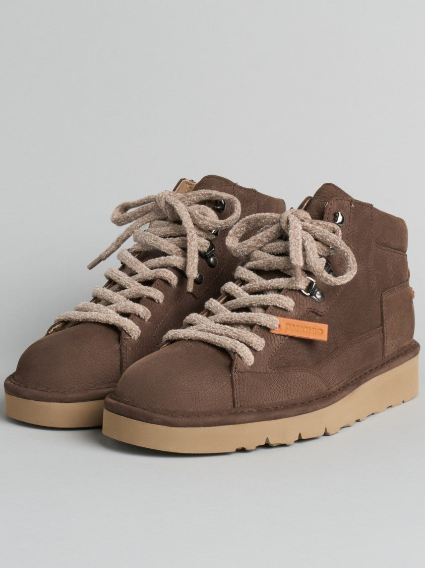 Panchic Mid-Top Nubuck Leather Sneakers With Textured Laces
