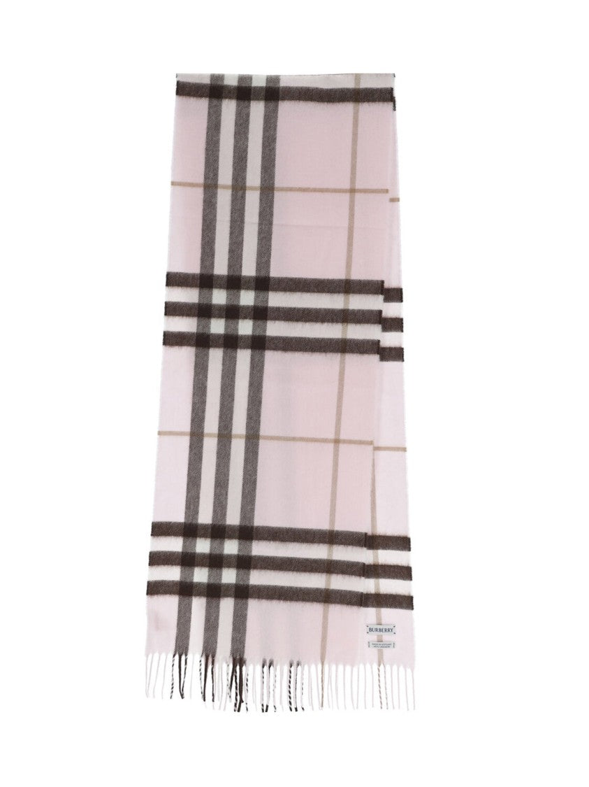 Burberry Brushed Cashmere Rectangular Scarf With Iconic Check Pattern