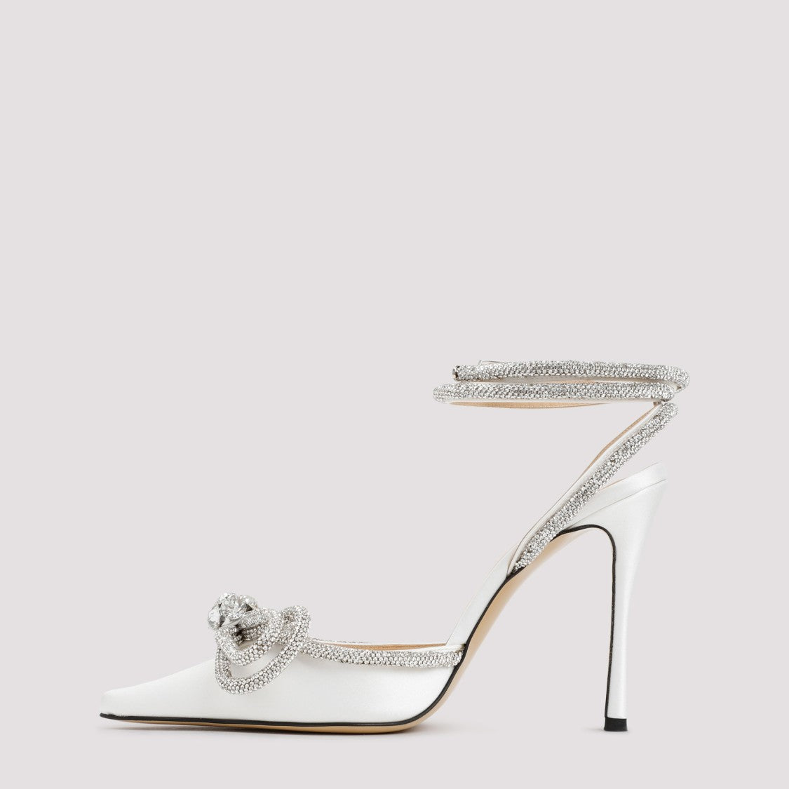 Mach & Mach White Silk Double Bow High Heels
