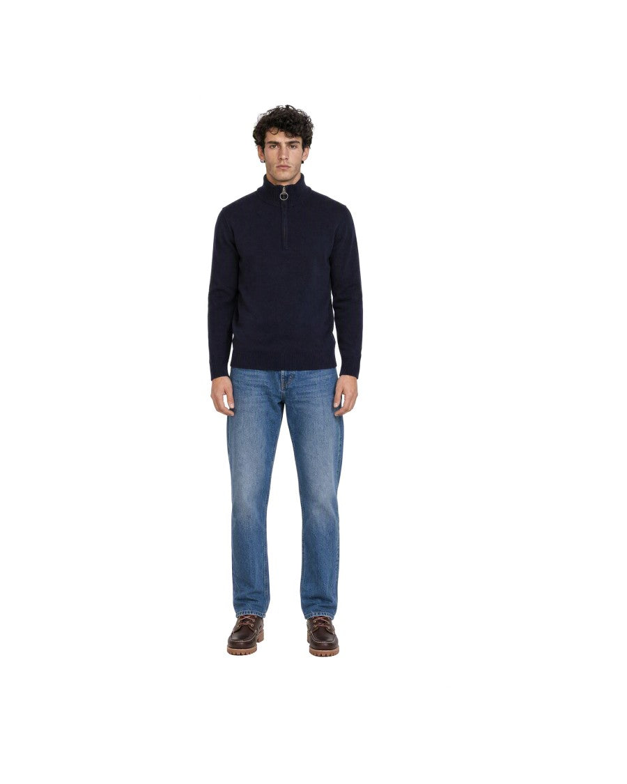 Barbour Holden Half-Zip Ribbed Plaid Accents Wool Sweater
