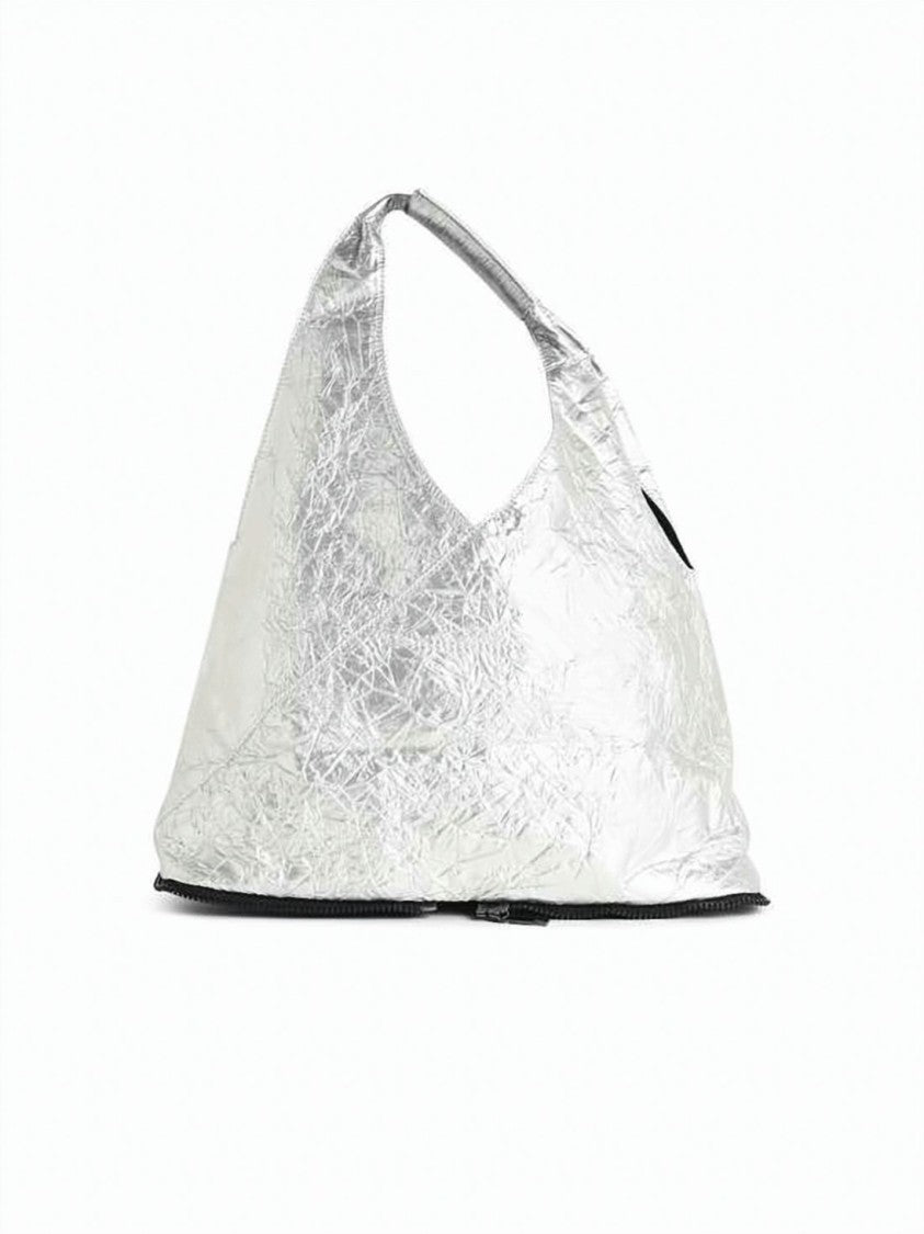 Mm6 By Maison Margiela Triangular Pouch Bag With Crinkled Metallic Finish