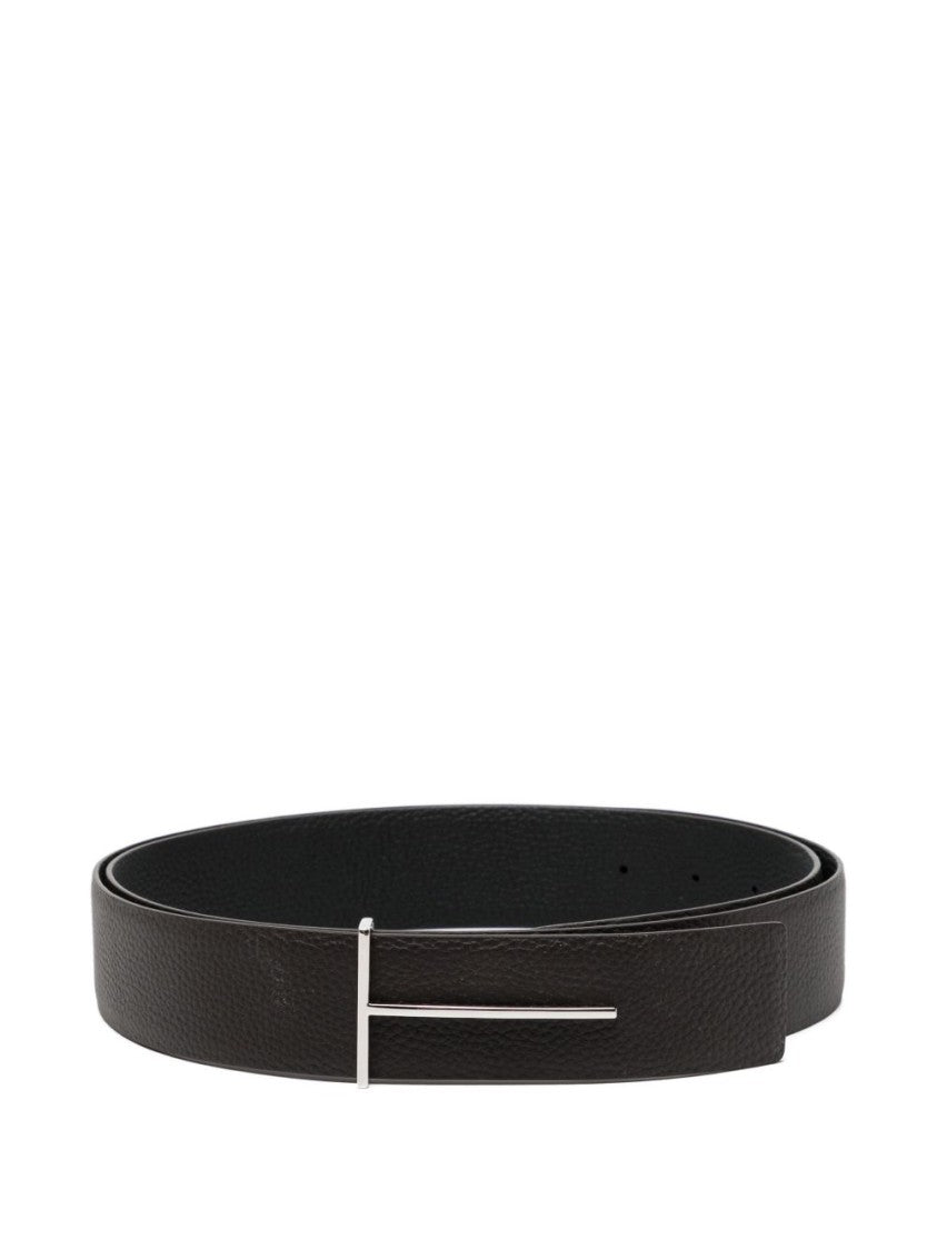 Tom Ford Black Textured Calf Leather Belt