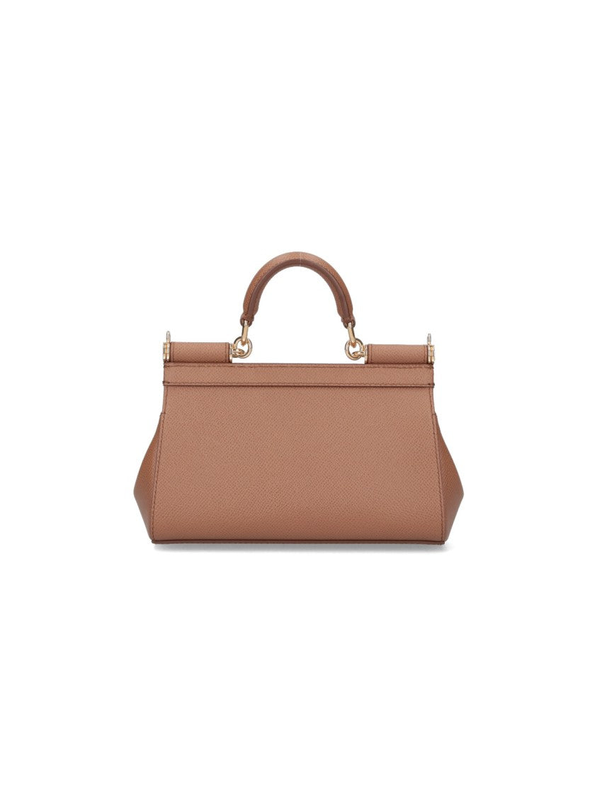 Dolce & Gabbana Structured Brown Leather Handbag With Detachable Strap
