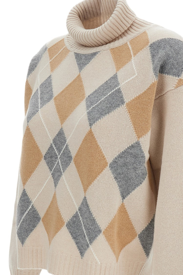 Lorena Antoniazzi Cropped Beige Argyle Pattern Sweater