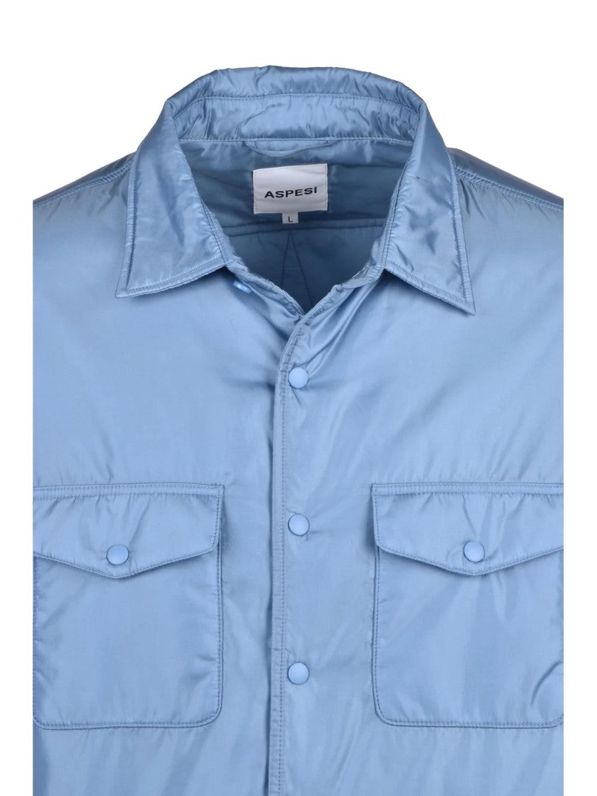 Aspesi Light Blue Padded Snap Button Polyamide Shirt