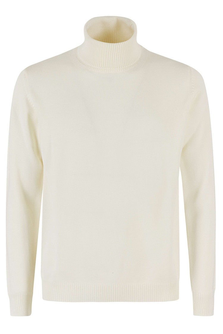 Roberto Collina White High-Neck Ribbed Merino Wool Turtleneck