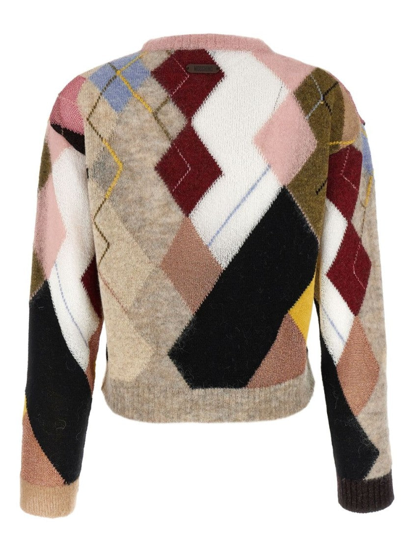 Moschino Multicolor Diamond Pattern Knit Sweater