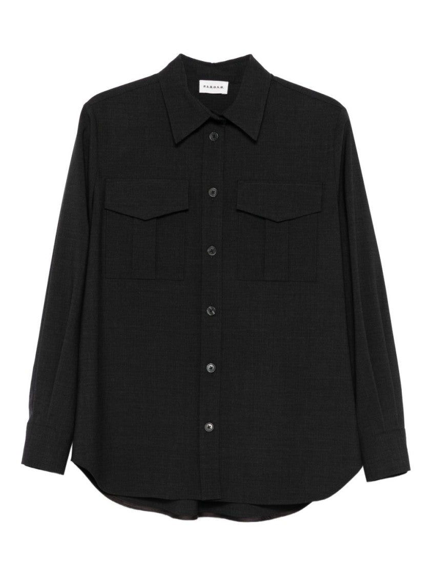 Parosh Dark Brown Stretch Wool Shirt