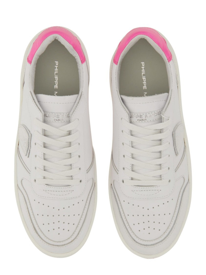 Philippe Model White Sneakers With Contrasting Pink Accents