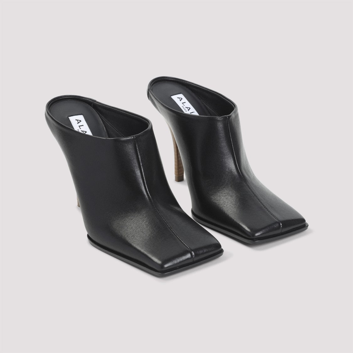 Alaïa Pointed Square Toe Leather Slippers With High Stiletto Heel