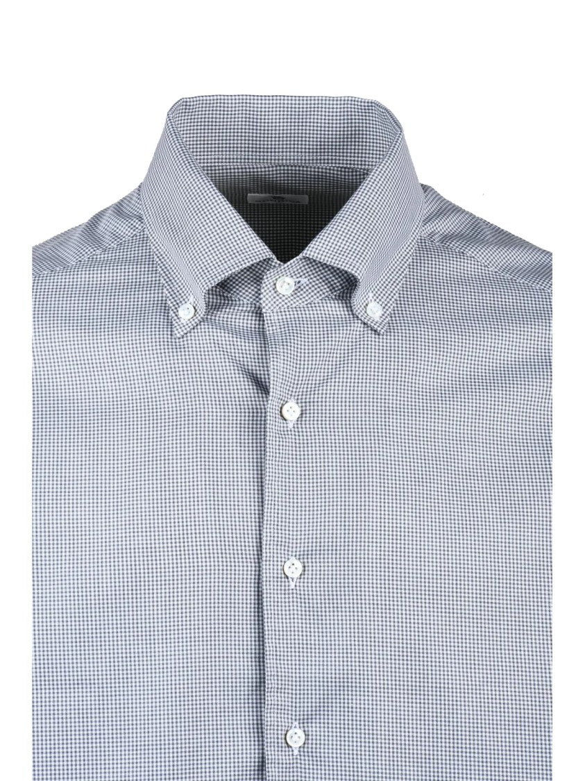 Sonrisa Tailored Grey Checkered Shirt With Button-Down Collar