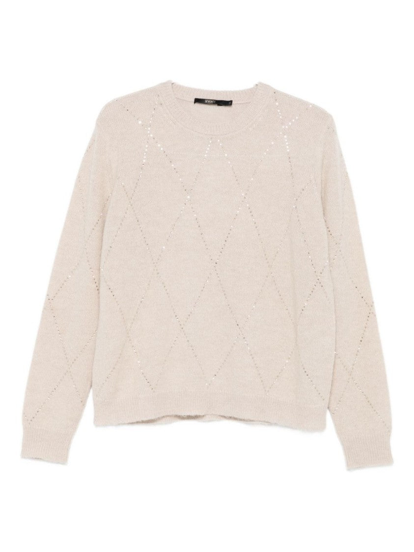Seventy Sergio Tegon Knit Beige Sweater With Delicate Diamond Pattern