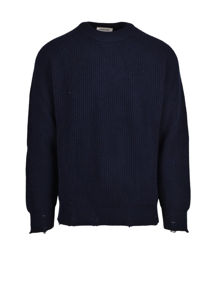Atomofactory Blue Wool-Cashmere Ribbed Sweater