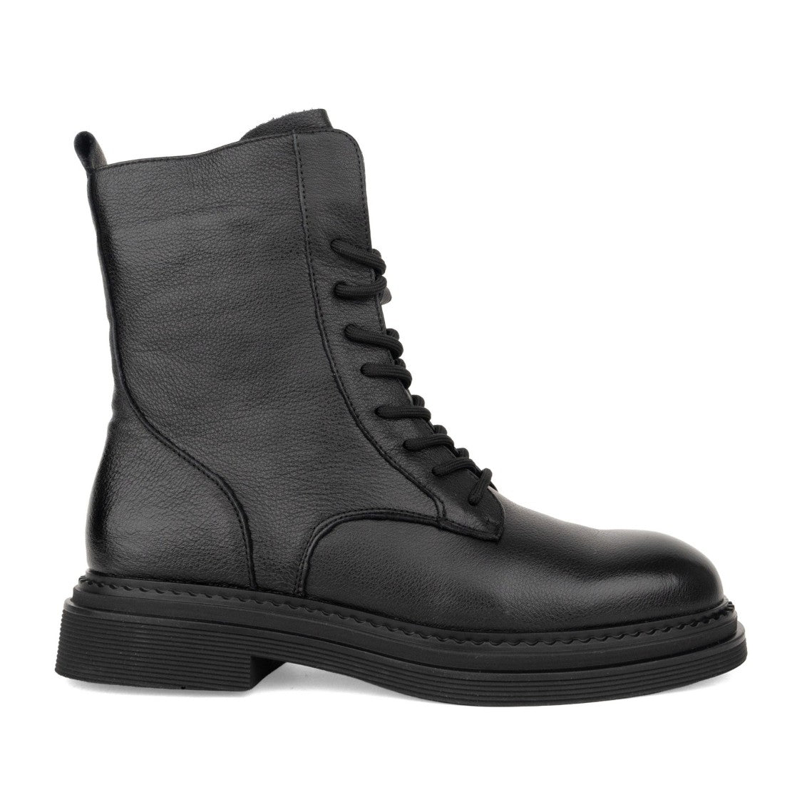 Linda Baumann Black Lace-Up Ridged Sole Leather Ankle Boots