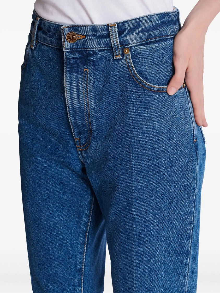 Balmain Mid-Blue High-Waisted Straight Denim Jeans