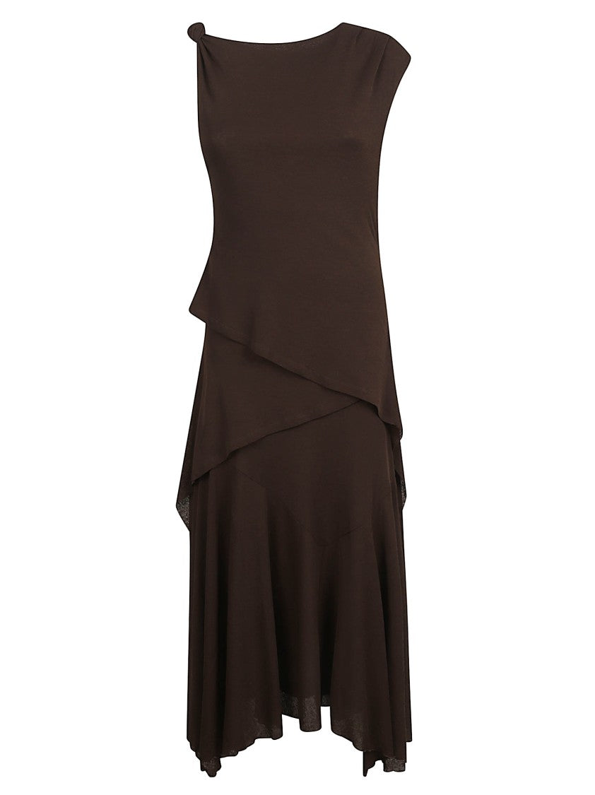Ganni One-Shoulder Maxi Dress With Asymmetrical Layered Hem